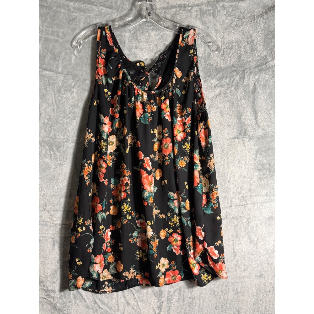 Sweet Rain Womens 2X‎ Floral Lace Back Tie Keyhole 
Sleeveless Blouse Black